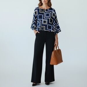 Black Label by Chico’s Geometric Box Print Top Blue Black White Office Career 8